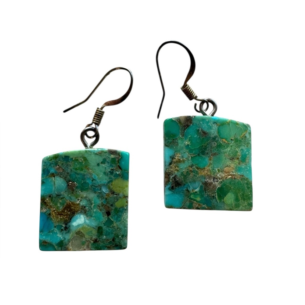 Turquoise slab hanging earrings. EUC